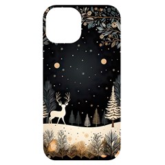 Christmas Winter Xmas Scene Nature Forest Tree Moon Iphone 14 Black Uv Print Case by Vaneshop