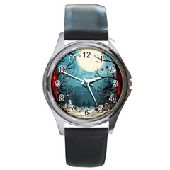 Christmas Frame Border Round Metal Watch by Vaneshop