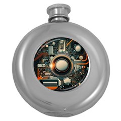 Illustrations Technology Robot Internet Processor Round Hip Flask (5 Oz) by Vaneshop