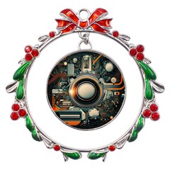 Illustrations Technology Robot Internet Processor Metal X mas Wreath Ribbon Ornament by Vaneshop