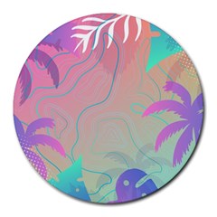 Palm Trees Leaves Plants Tropical Wreath Round Mousepad by Vaneshop