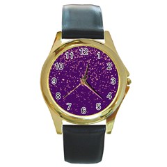 Purple Glittery Backdrop Scrapbooking Sparkle Round Gold Metal Watch by Vaneshop