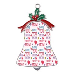 Love Mom Happy Mothers Day I Love Mom Graphic Metal Holly Leaf Bell Ornament