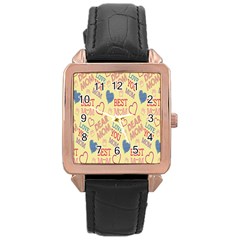 Love Mom Happy Mothers Day I Love Mom Graphic Pattern Rose Gold Leather Watch  by Vaneshop