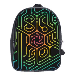 Circuit Hexagonal Geometric Pattern Background Pattern School Bag (Large)