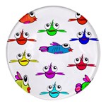 Fish Swim Cartoon Funnycute Round Glass Fridge Magnet (4 pack) Front