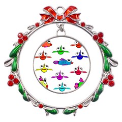 Fish Swim Cartoon Funnycute Metal X mas Wreath Ribbon Ornament