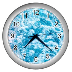 Blue Ocean Wave Texture Wall Clock (silver) by Jack14