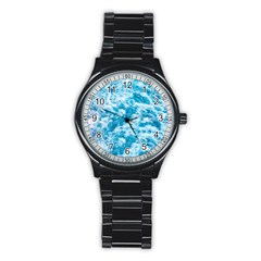 Blue Ocean Wave Texture Stainless Steel Round Watch by Jack14