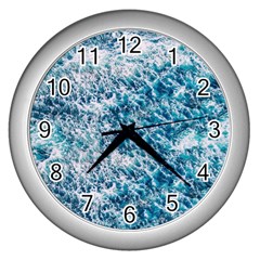 Summer Blue Ocean Wave Wall Clock (silver) by Jack14