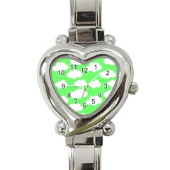 Cute Clouds Green Neon Heart Italian Charm Watch by ConteMonfrey