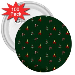 Christmas Green Pattern Background 3  Buttons (100 Pack)  by Pakjumat