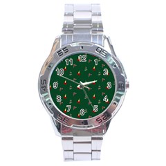 Christmas Green Pattern Background Stainless Steel Analogue Watch by Pakjumat