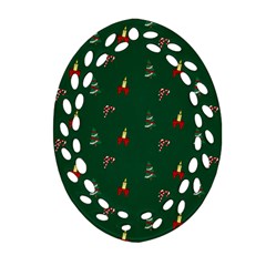 Christmas Green Pattern Background Ornament (oval Filigree) by Pakjumat