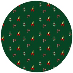 Christmas Green Pattern Background Wooden Puzzle Round by Pakjumat