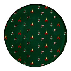 Christmas Green Pattern Background Round Glass Fridge Magnet (4 Pack) by Pakjumat