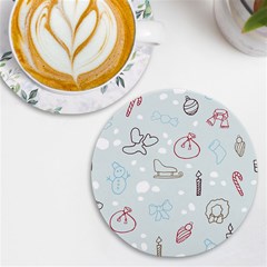 Winter Pattern Background Element Uv Print Round Tile Coaster by Pakjumat