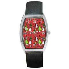 Santa Snowman Gift Holiday Barrel Style Metal Watch by Pakjumat