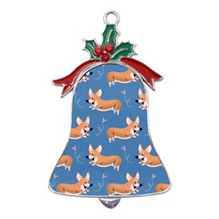 Corgi Patterns Metal Holly Leaf Bell Ornament