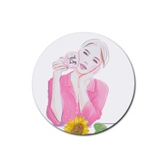 Girl Pink Rubber Round Coaster (4 Pack) by SychEva