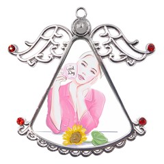 Girl Pink Metal Angel With Crystal Ornament by SychEva