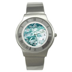 Blue Crashing Ocean Wave Stainless Steel Watch