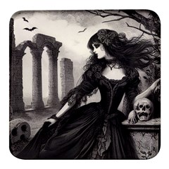 Goth Girl By Ruins Square Glass Fridge Magnet (4 Pack) by Malvagia