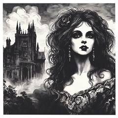 Gothic Girl With Castle Wooden Puzzle Square by Malvagia