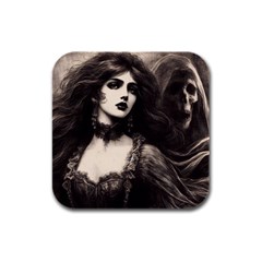 Goth Girl With Ghost Rubber Square Coaster (4 Pack) by Malvagia