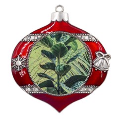 Botanical Tropical Motif Photo Art Metal Snowflake And Bell Red Ornament by dflcprintsclothing