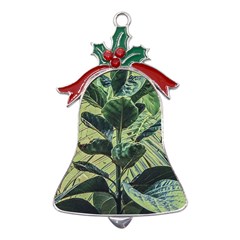 Botanical Tropical Motif Photo Art Metal Holly Leaf Bell Ornament by dflcprintsclothing