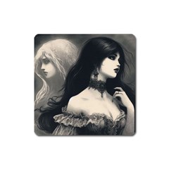 Goth Girl With Ghost  Square Magnet by Malvagia