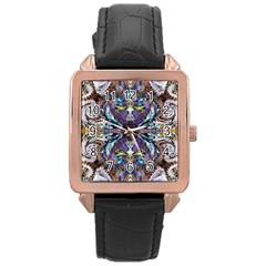  Violet Symmetry Rose Gold Leather Watch  by kaleidomarblingart