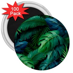 Tropical Green Leaves Background 3  Magnets (100 Pack) by Amaryn4rt