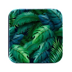 Tropical Green Leaves Background Square Metal Box (black) by Amaryn4rt