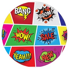 Pop Art Comic Vector Speech Cartoon Bubbles Popart Style With Humor Text Boom Bang Bubbling Expressi Round Trivet by Amaryn4rt