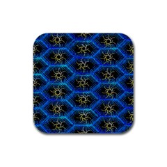 Blue Bee Hive Pattern Rubber Square Coaster (4 Pack) by Amaryn4rt