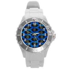 Blue Bee Hive Pattern Round Plastic Sport Watch (l) by Amaryn4rt