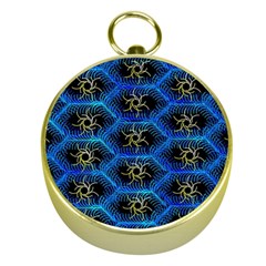 Blue Bee Hive Pattern Gold Compasses by Amaryn4rt