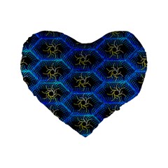 Blue Bee Hive Pattern Standard 16  Premium Flano Heart Shape Cushions by Amaryn4rt