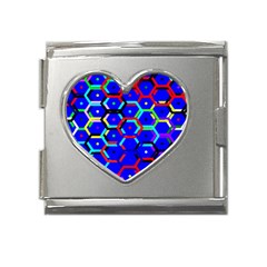 Blue Bee Hive Pattern Mega Link Heart Italian Charm (18mm) by Amaryn4rt