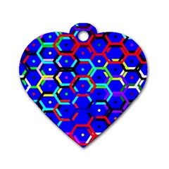 Blue Bee Hive Pattern Dog Tag Heart (two Sides) by Amaryn4rt