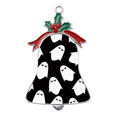 Ghost Halloween Pattern Metal Holly Leaf Bell Ornament