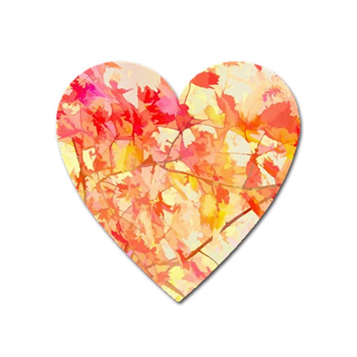 Monotype Art Pattern Leaves Colored Autumn Heart Magnet