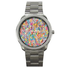 Monotype Art Pattern Leaves Colored Autumn Sport Metal Watch by Amaryn4rt