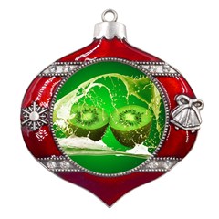 Kiwi Fruit Vitamins Healthy Cut Metal Snowflake And Bell Red Ornament