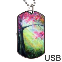 Forests Stunning Glimmer Paintings Sunlight Blooms Plants Love Seasons Traditional Art Flowers Sunsh Dog Tag Usb Flash (one Side) by Amaryn4rt