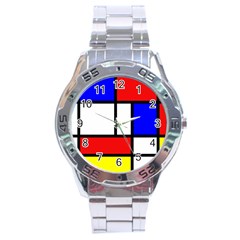 Mondrian-red-blue-yellow Stainless Steel Analogue Watch by Amaryn4rt