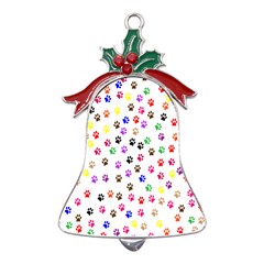 Paw Prints Background Metal Holly Leaf Bell Ornament