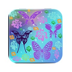 Butterfly Vector Background Square Metal Box (Black)